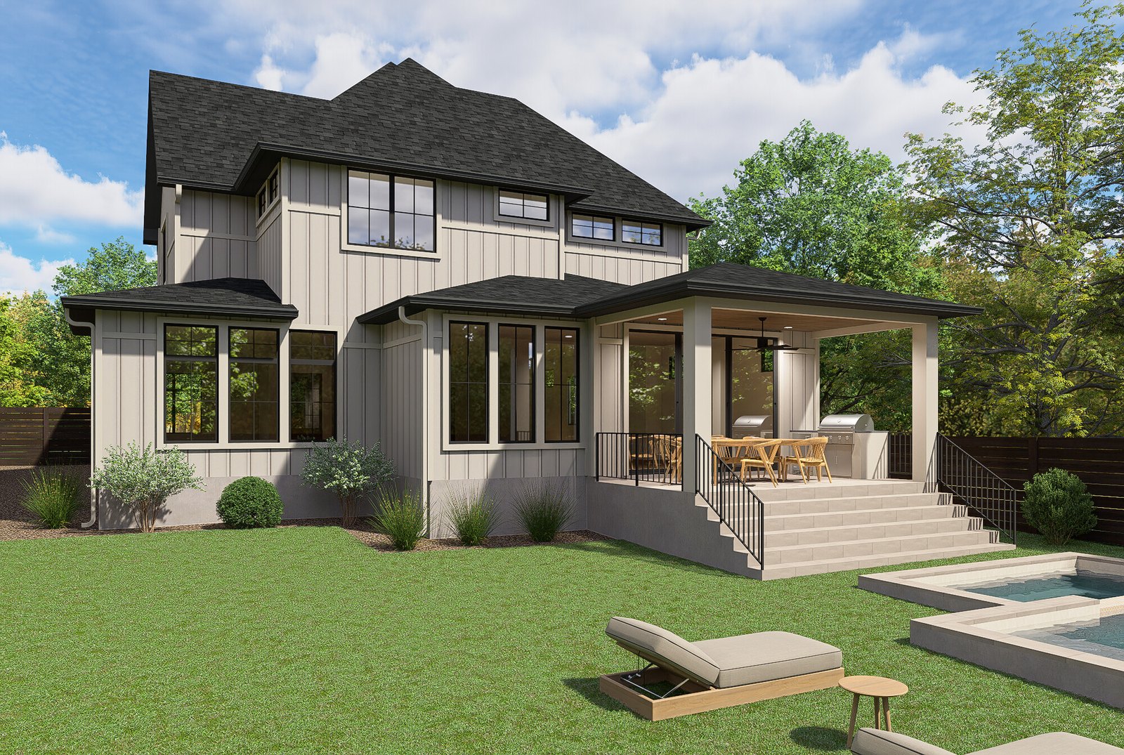Rear Exterior and Covered Patio Rendering