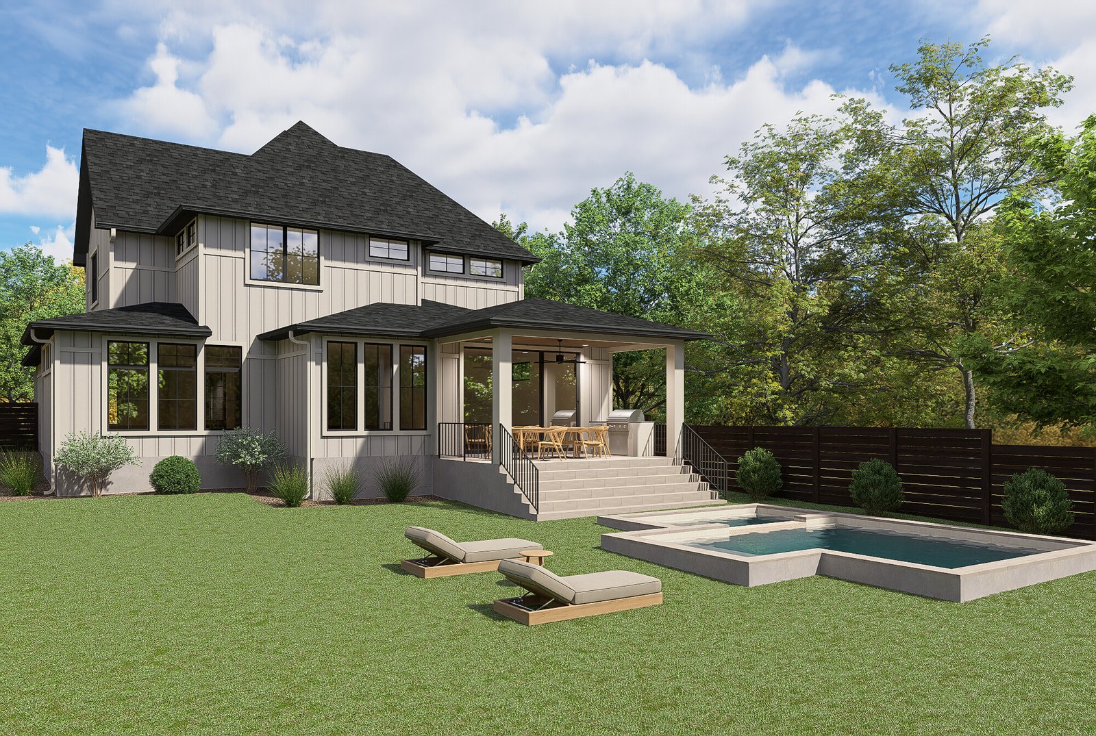 Pool, Spa and Rear Yard Rendering
